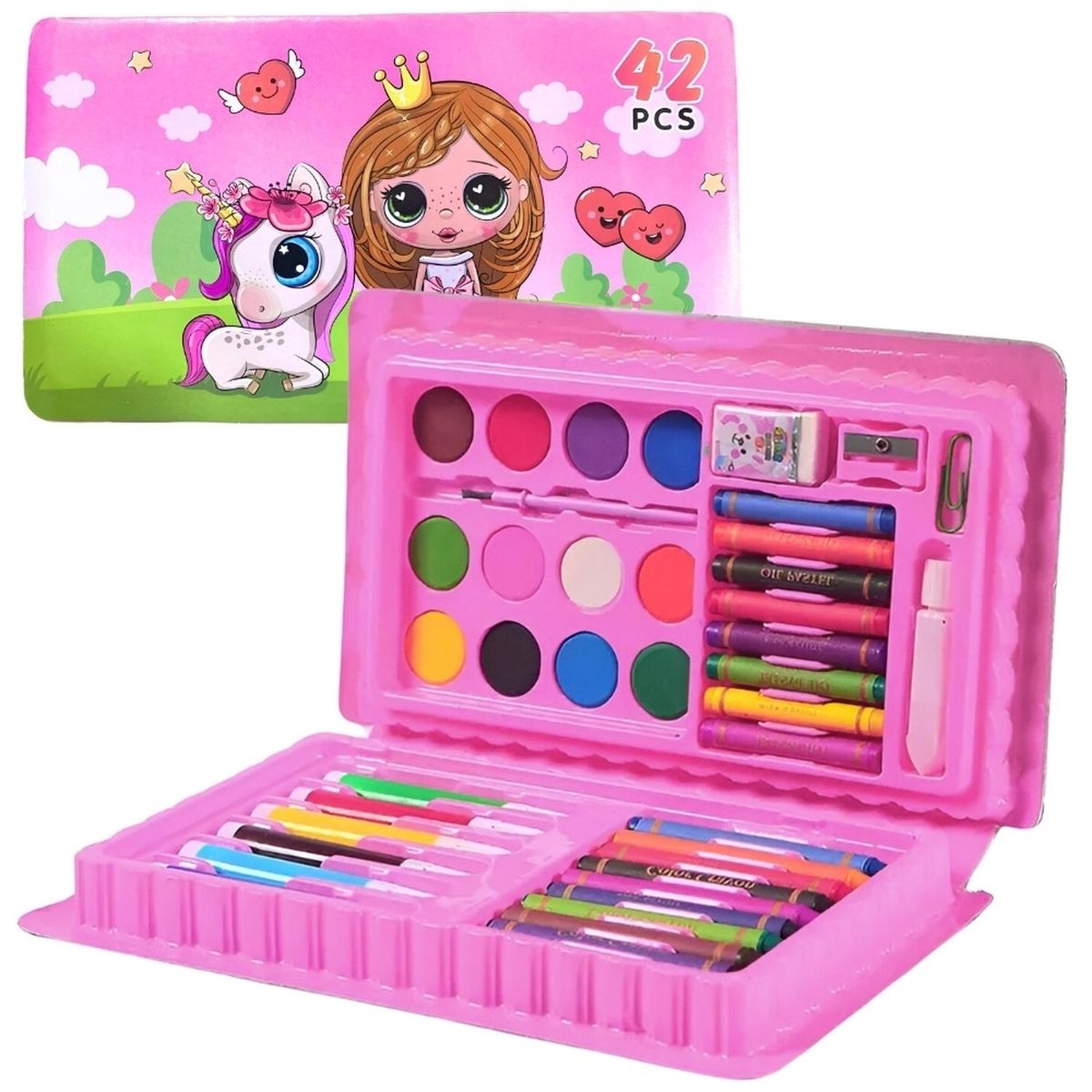 MINARI - Set de Arte y Dibujo 42 Piezas Rosa SA42 - Diseño Aleatorio