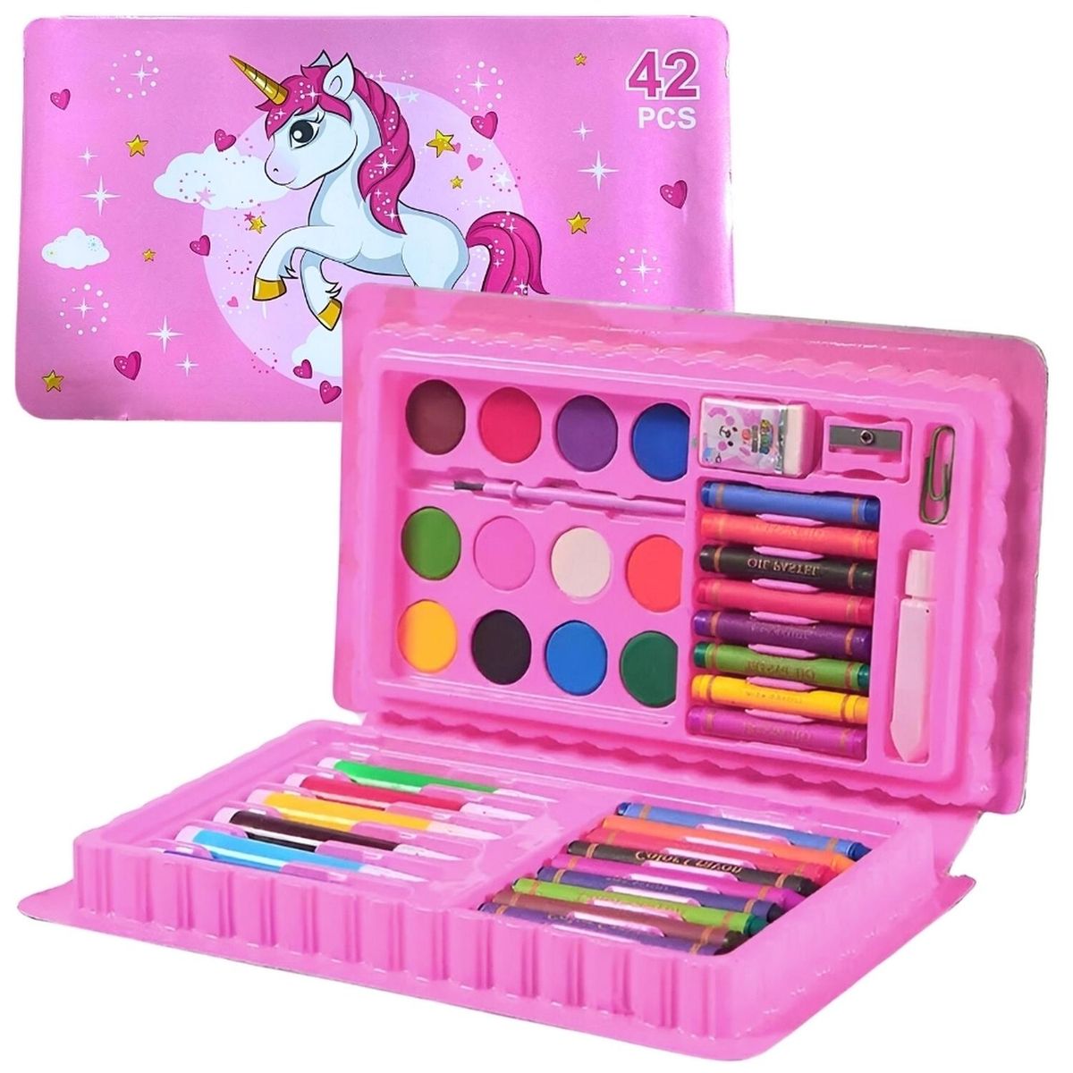 MINARI - Set de Arte y Dibujo 42 Piezas Rosa SA42 - Diseño Aleatorio