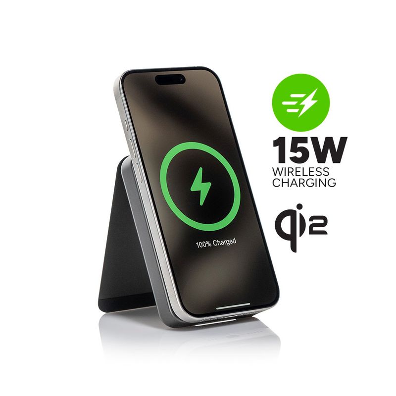 MOPHIE - Cargador Inalámbrico Portátil Magnético Qi2 con Soporte de 5000 mah