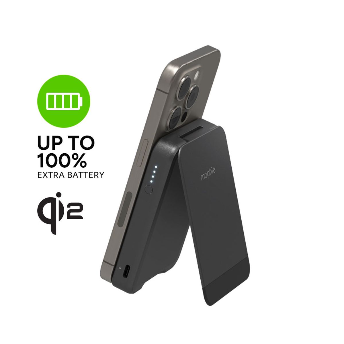 MOPHIE - Cargador Inalámbrico Portátil Magnético Qi2 con Soporte de 5000 mah