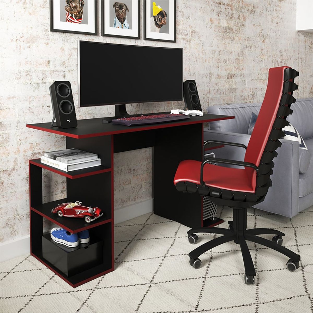 2020 HOME PERU - Escritorio gamer Osaka - Negro Rojo