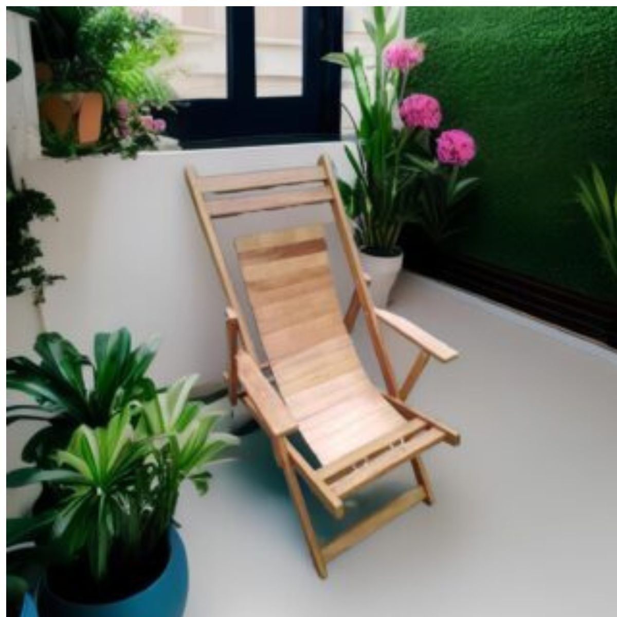 GENERICO - Silla Perezosa Tumbona Madera Natural caramelo