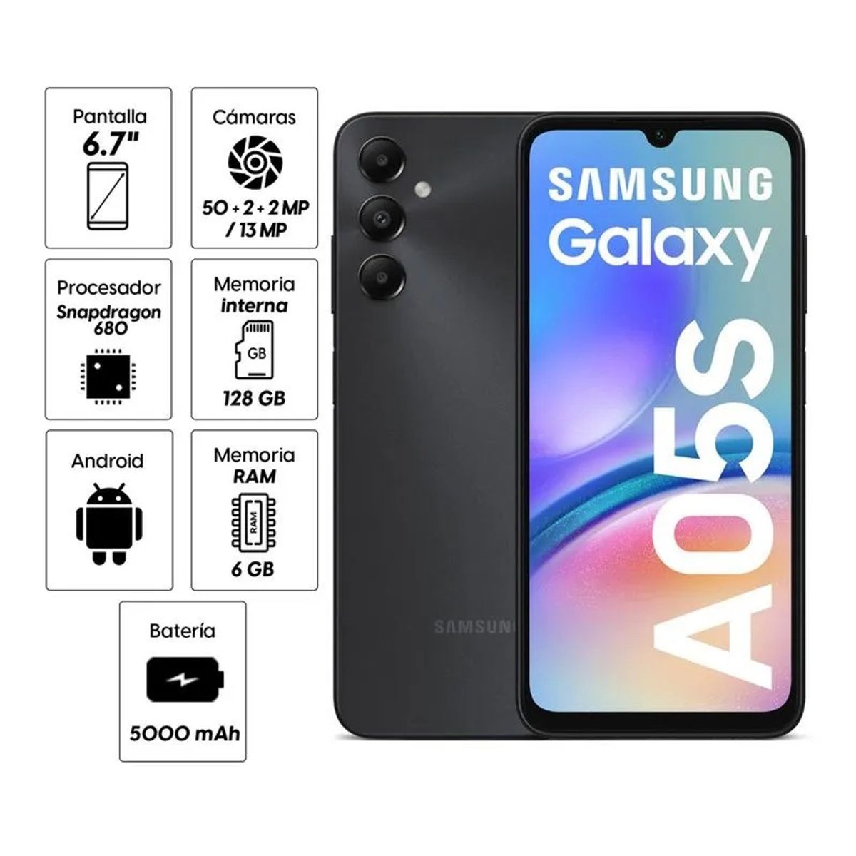SAMSUNG - Smartphone Samsung Galaxy A05S 6.7 Dual Sim SM-A057M 6GB RAM 128GB - Black.