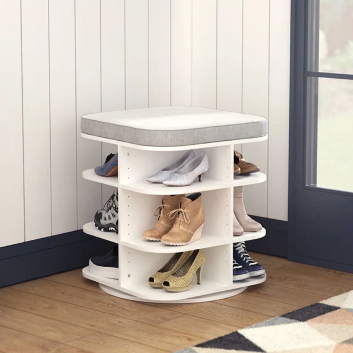 GENERICO - Zapatera Giratoria con Asiento Poppy Blanco - Petrox Home