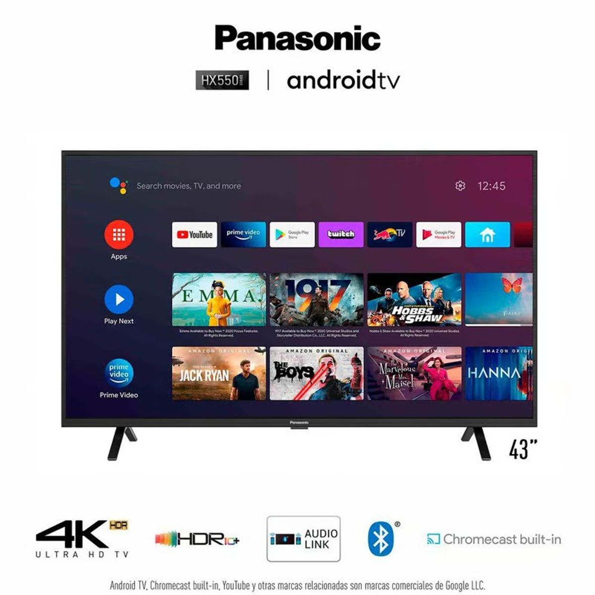 PANASONIC - Televisor Panasonic Smart 4K UHD Android 43 TC-43HX550P - Negro