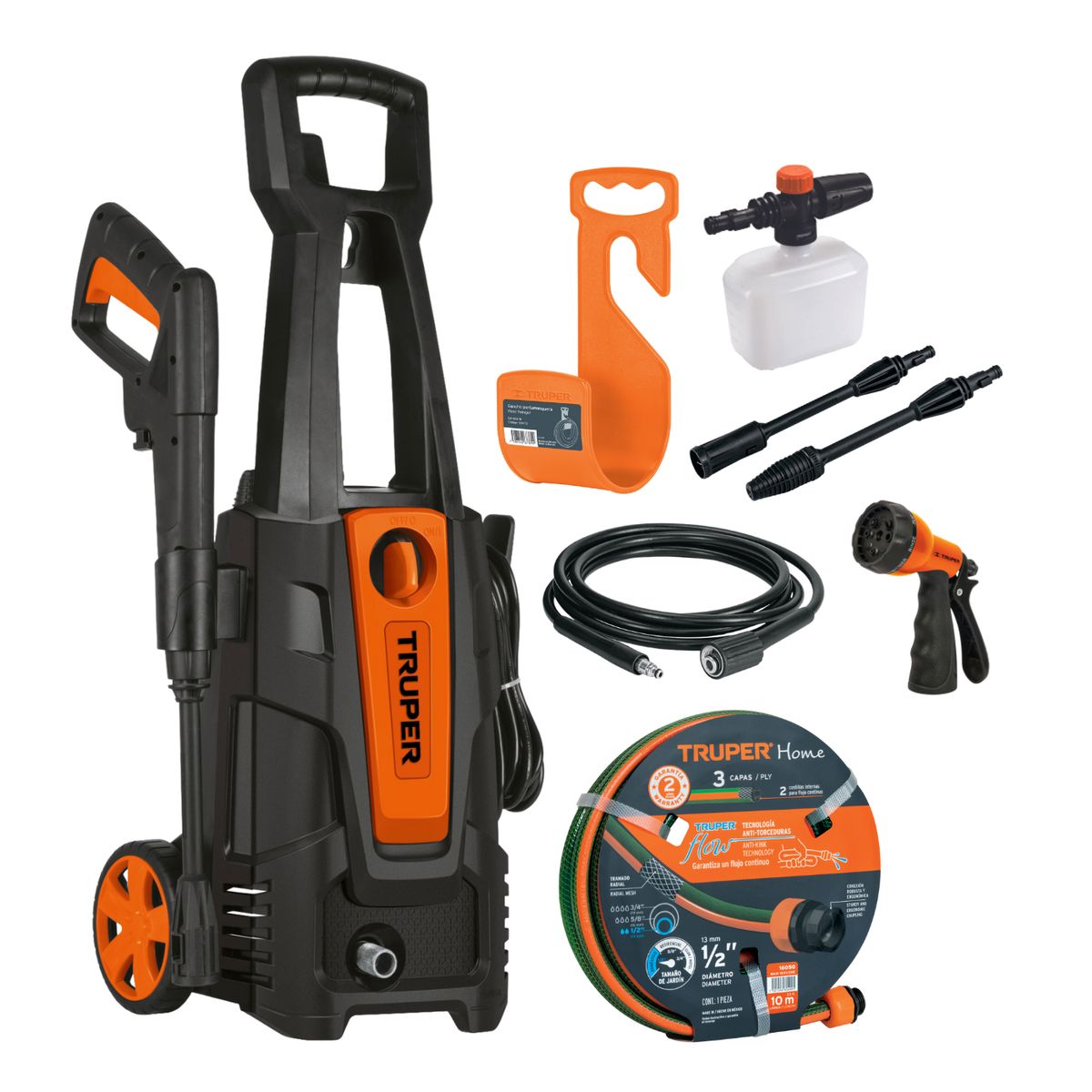TRUPER - Hidrolavadora 1800 psi + manguera 10 y pistola de riego Truper