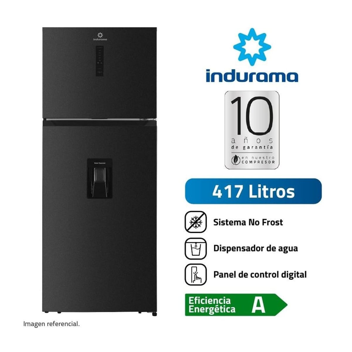 INDURAMA - REFRIGERADORA INDURAMA MOD RI-478DN 417LTS top Freezer DIGITAL Y DISPENSADOR COLOR NEGRO