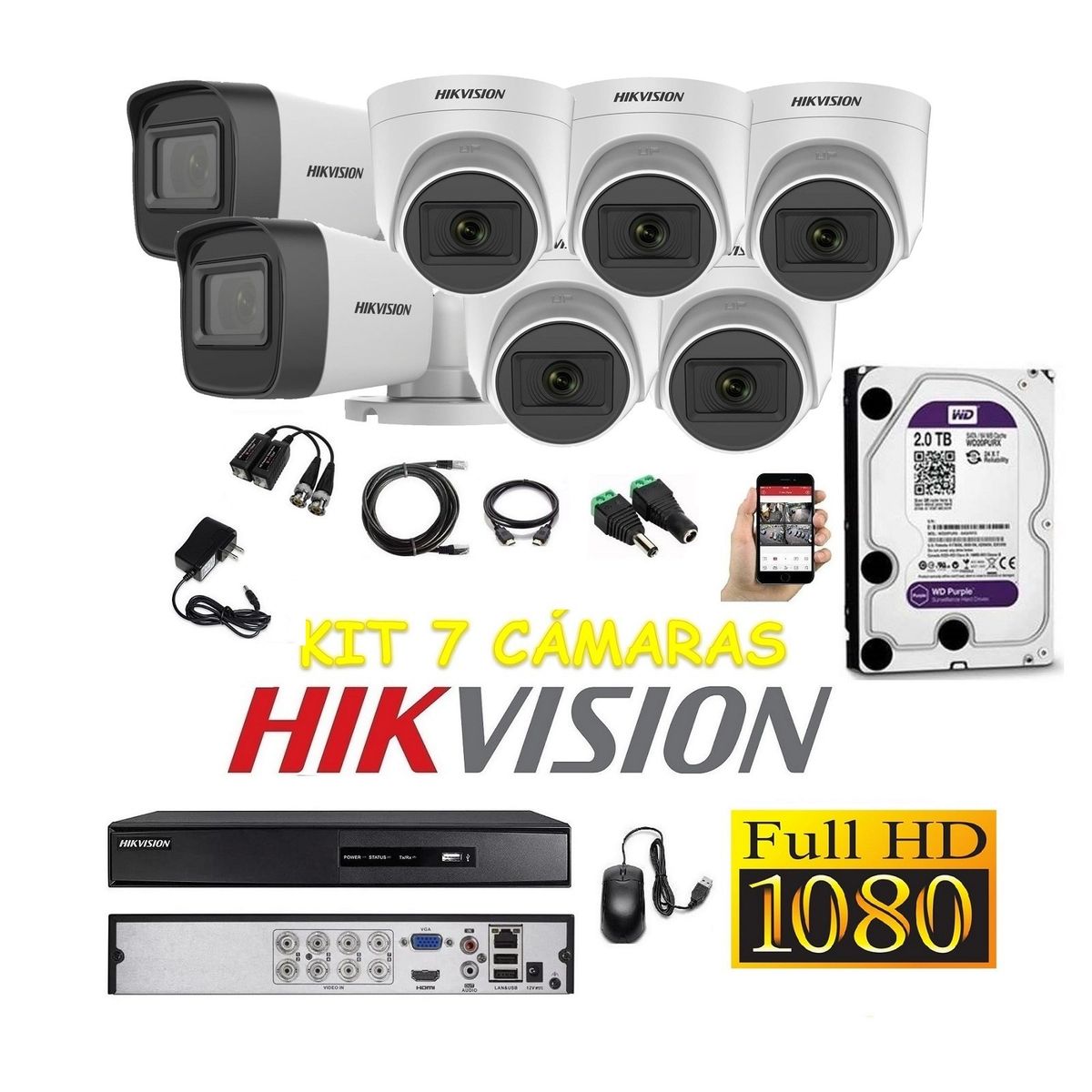 HIKVISION - Cámaras Seguridad Kit 7 HIKVISION FULLHD Audio Incorporado 2tb