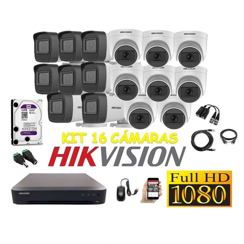 HIKVISION - Cámaras Seguridad Kit 16 HIKVISION FULLHD Audio Incorporado 4tb