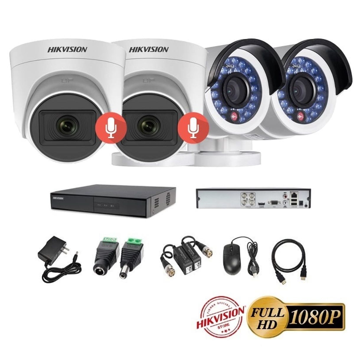 HIKVISION - kit 4 Cámaras Seguridad FULLHD Hikvision + AUDIO