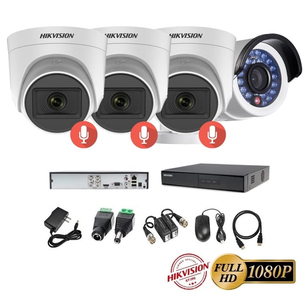 HIKVISION - kit 4 Cámaras Seguridad FULLHD Hikvision + AUDIO
