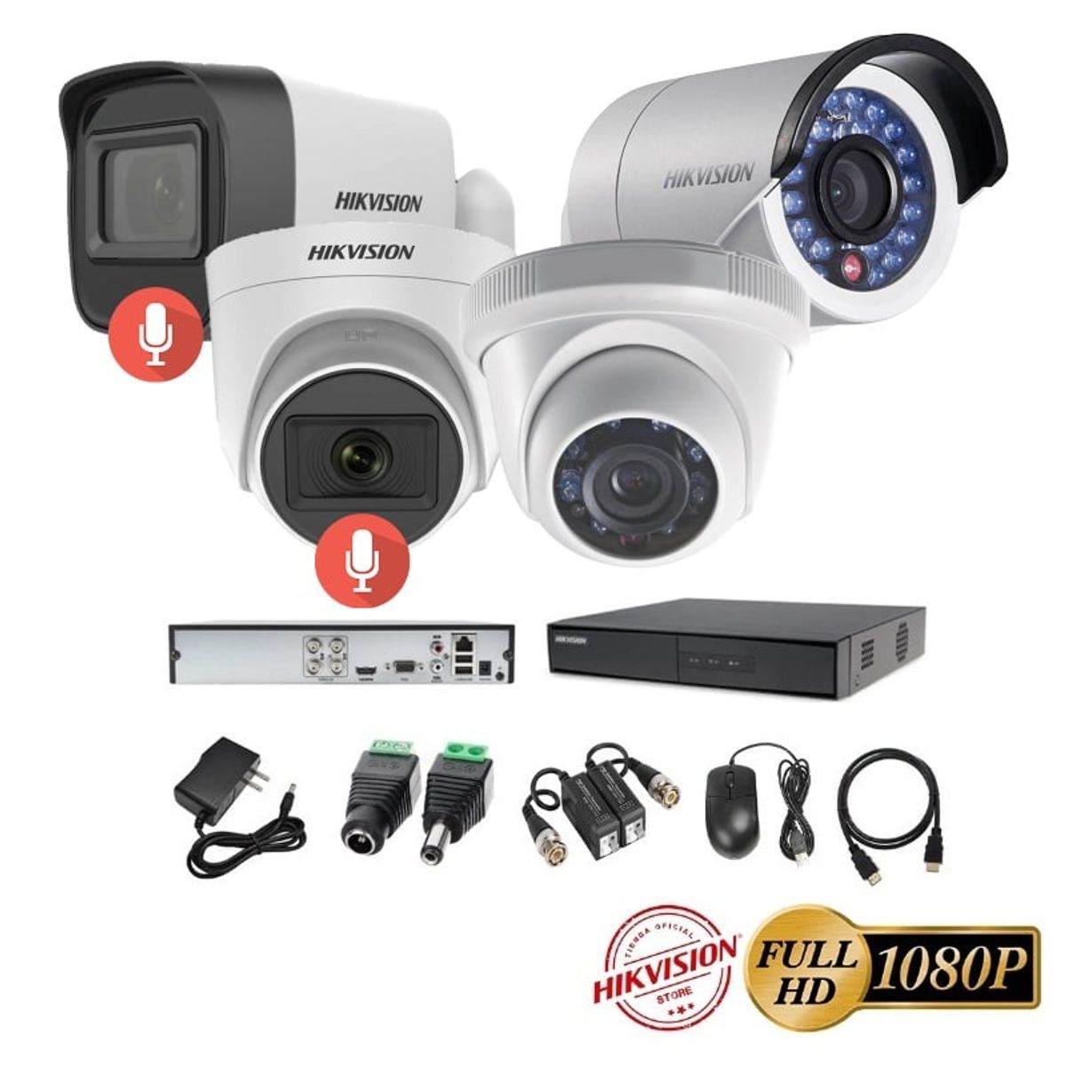 HIKVISION - kit 4 Cámaras Seguridad FULLHD Hikvision + AUDIO
