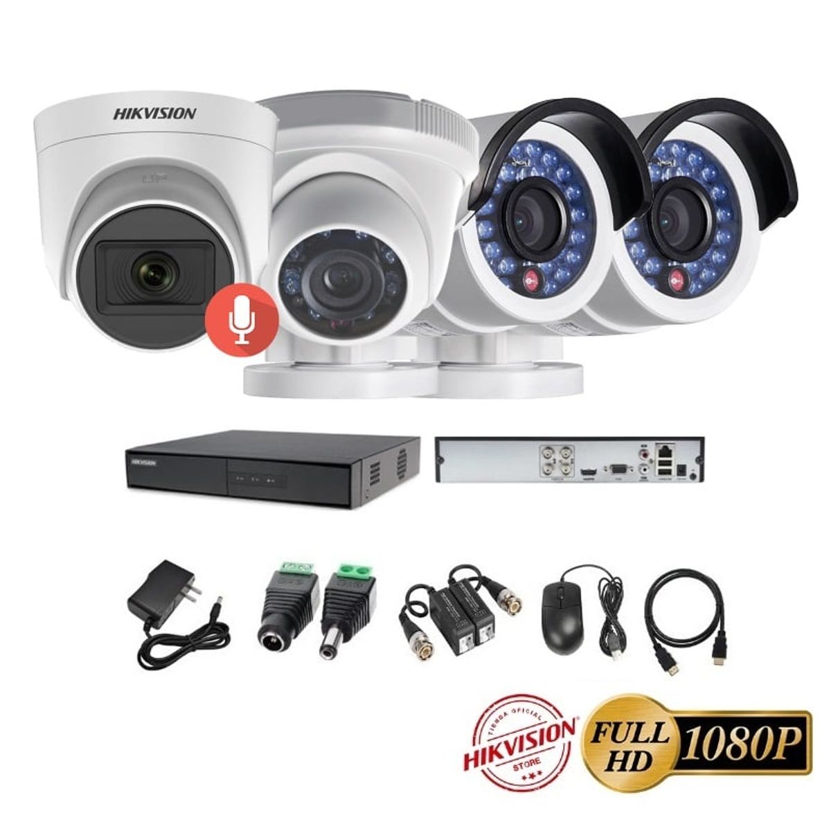 HIKVISION - kit 4 Cámaras Seguridad FULLHD Hikvision + AUDIO