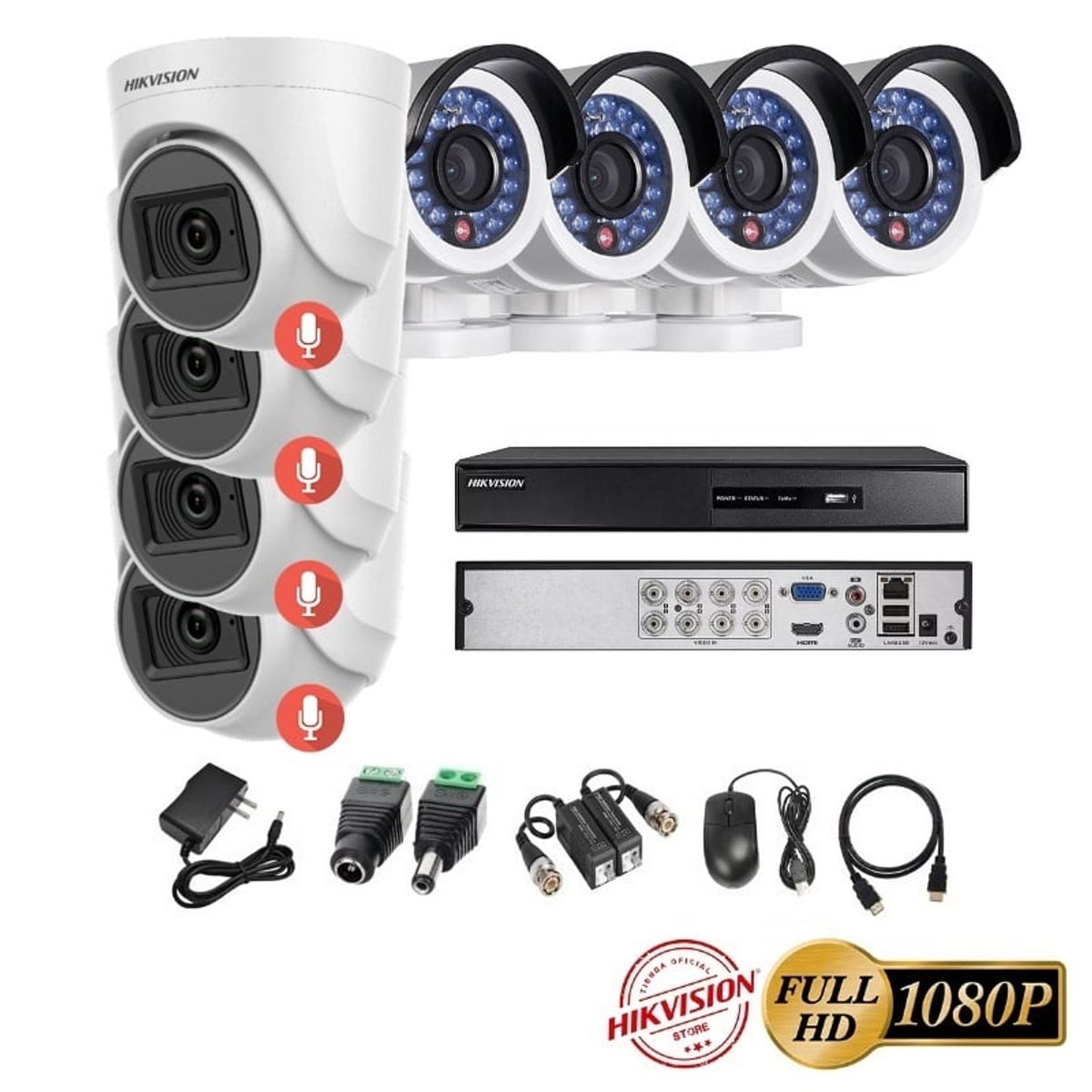 HIKVISION - kit 8 Cámaras Seguridad FULLHD Hikvision + AUDIO
