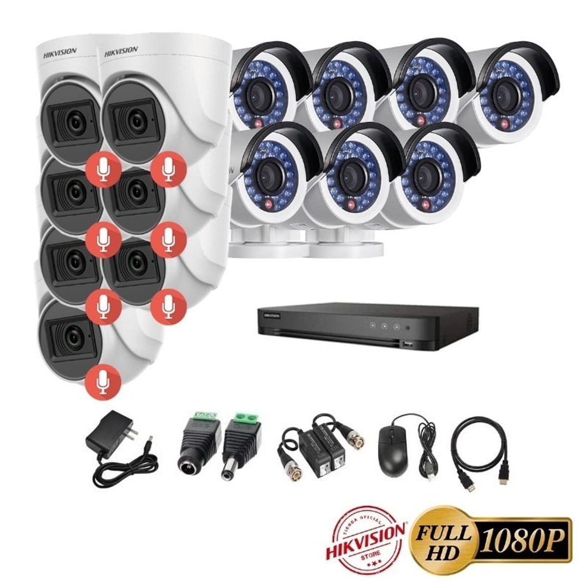 HIKVISION - kit 14 Cámaras Seguridad FULLHD Hikvision + AUDIO