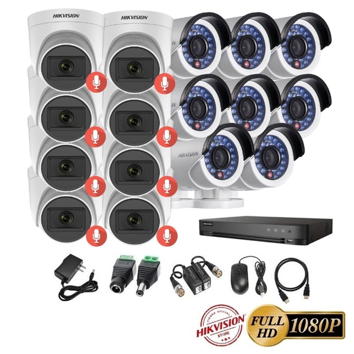 HIKVISION - kit 16 Cámaras Seguridad FULLHD Hikvision + AUDIO