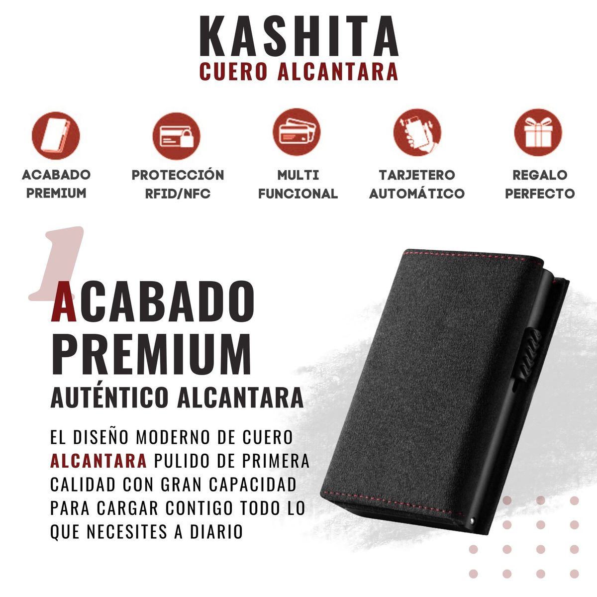 KASHITA - Billetera Tarjetero RFID Premium Cuero Alcantara® Tres Cuerpos