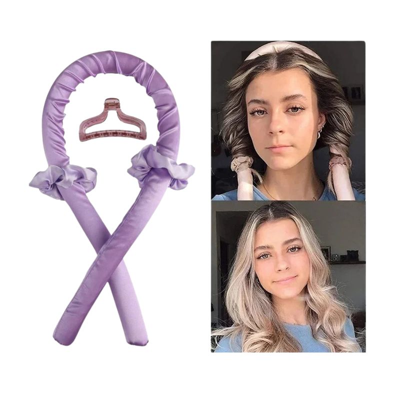 GENERICO - Rizador De Cabello Sin Calor + 2 Collets + Gancho Peinado LILA