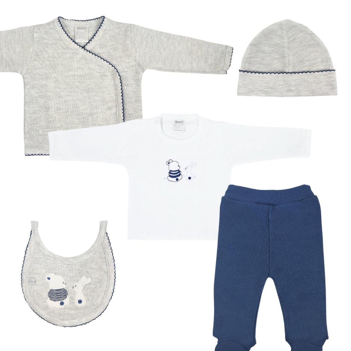 GENERICO - Conjunto Bebe - punto ingles - Amigos V2 - Plomo-Azul