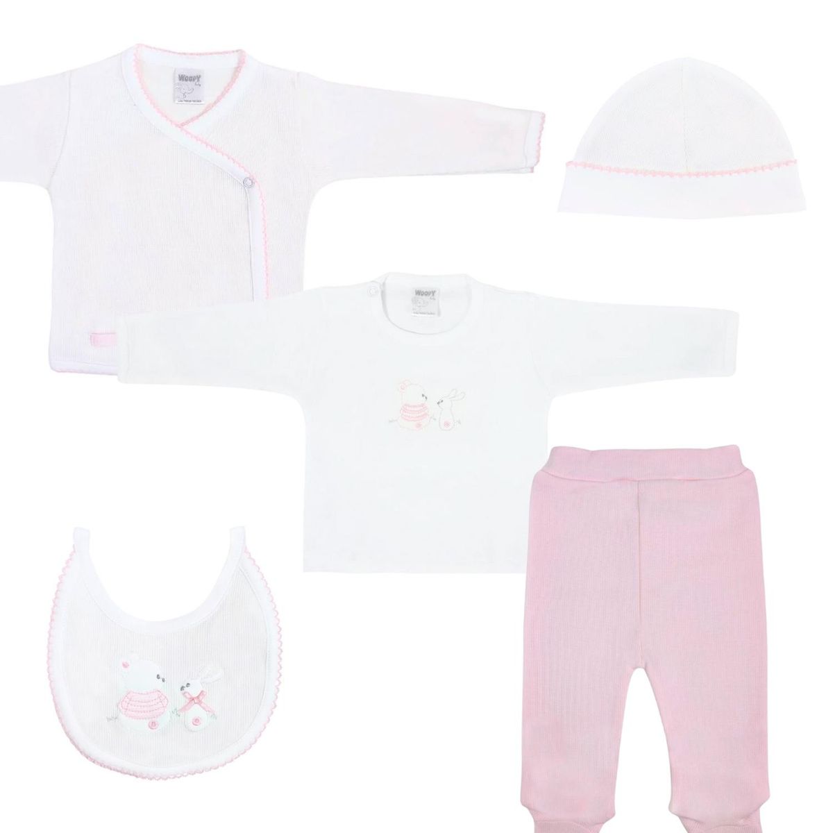 GENERICO - Conjunto Bebe - punto ingles - Amigos V2 - Blanco-Rosado