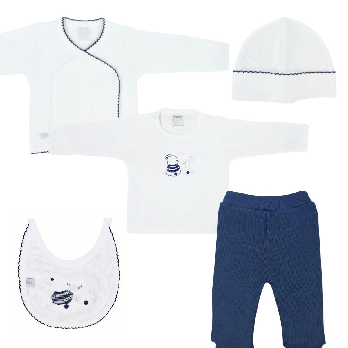 GENERICO - Conjunto Bebe - punto ingles - Amigos V2 - Blanco-Azul