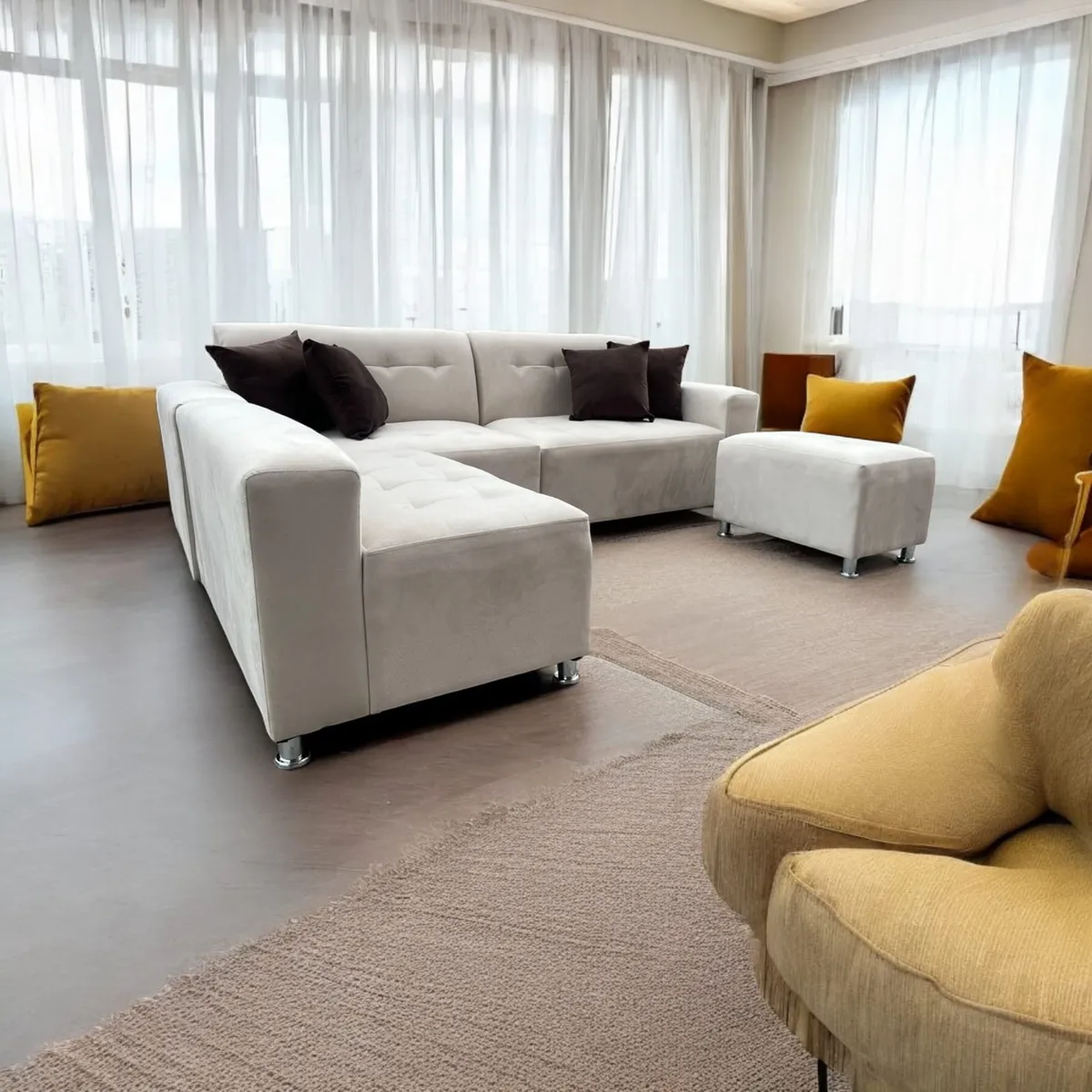 AMOBLART - SILLON SECCIONAL PARADISE IVORY 4 PIEZAS + 4 cojines