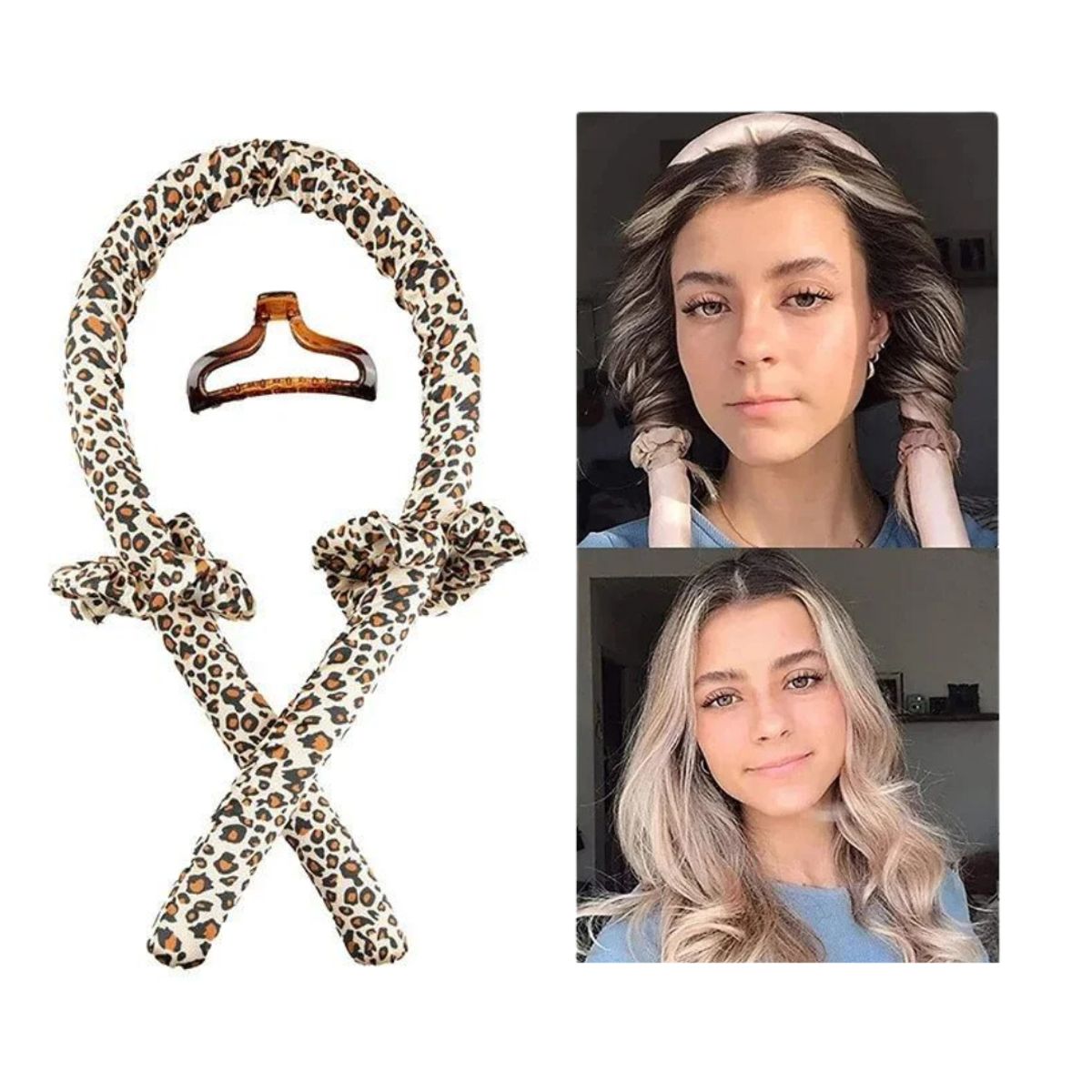 GENERICO - Rizador De Cabello Sin Calor + 2 Collets + Gancho Peinado ANIMALPRINT