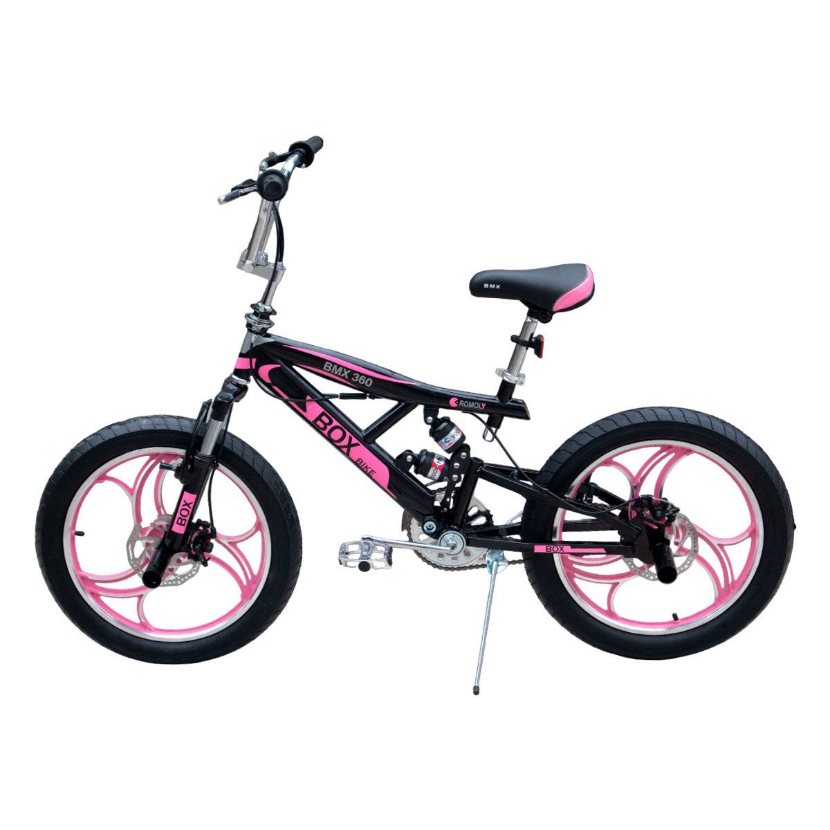 BOX BIKE - Bicicleta BMX con Suspensiones Aro 20 - Negro con Rosado