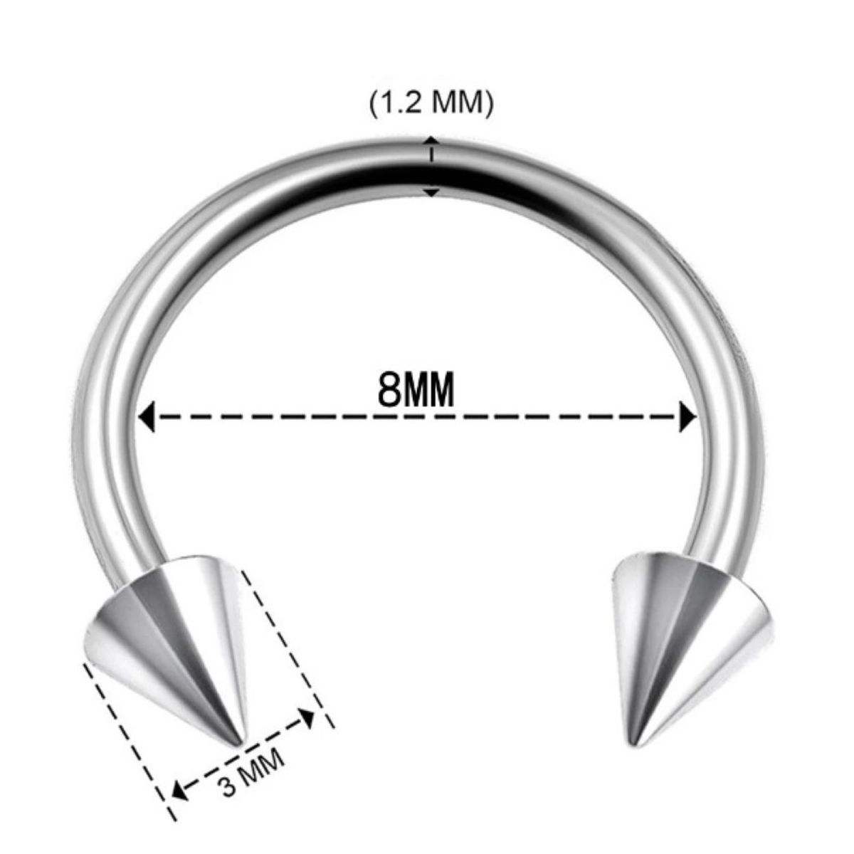 GENERICO - Set x 2 Piercings plateado septum smiley labret lóbulo 8mm puntas