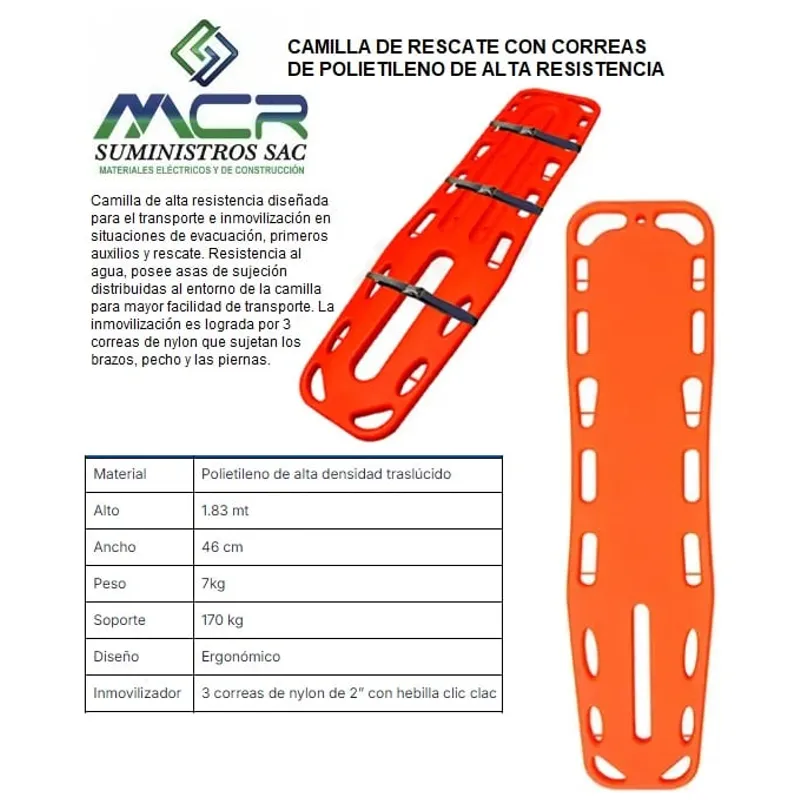 GENERICO - CAMILLA DE RESCATE CON CORREAS DE POLIETILENO DE ALTA RESISTENCIA