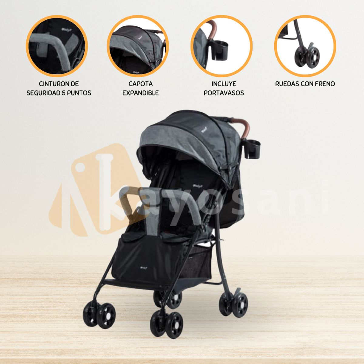EBABY - Coche Maleta para Bebé »NAT» Black