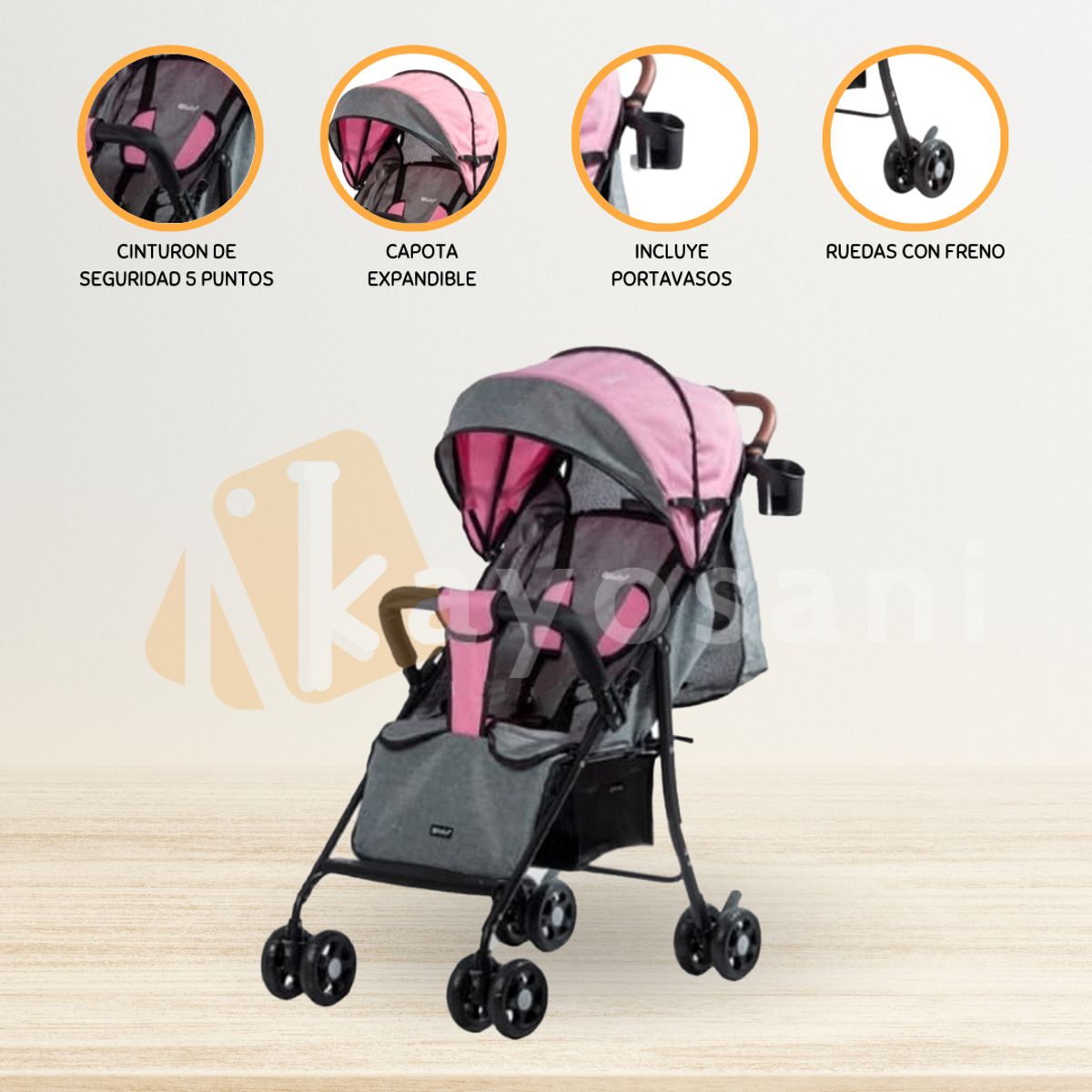 EBABY - Coche Maleta para Bebé »NAT» Pink
