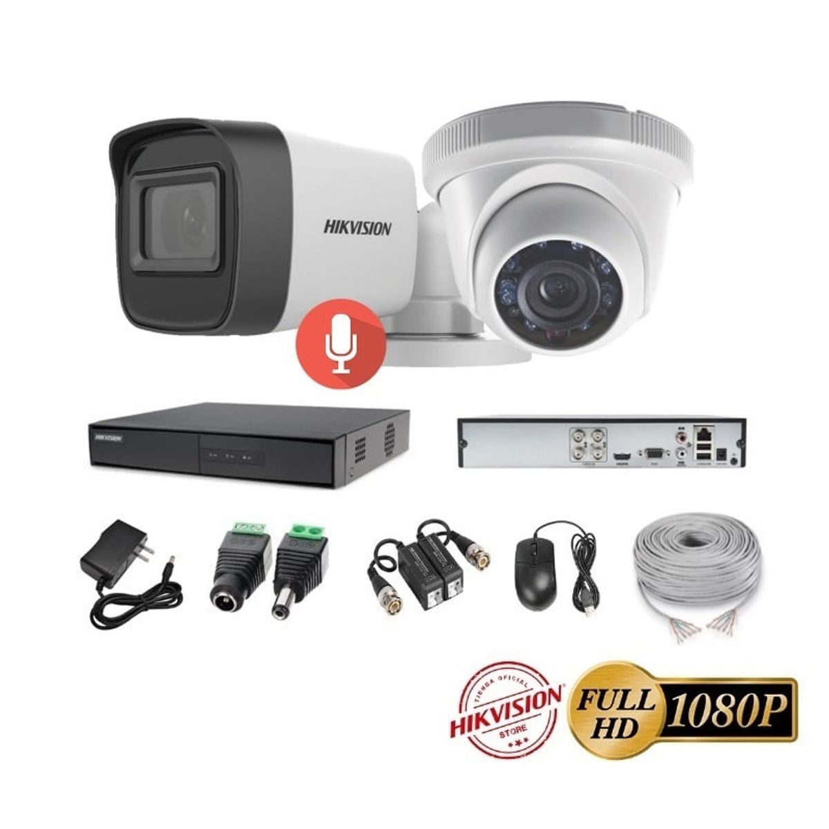HIKVISION - kit 2 Cámaras Seguridad FULLHD Hikvision + AUDIO + Cable