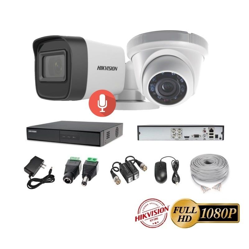 HIKVISION - kit 2 Cámaras Seguridad FULLHD Hikvision + AUDIO + Cable