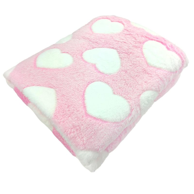 BABY MERINOS - Manta Felpa Bebé - Corazones Blancos - Rosado