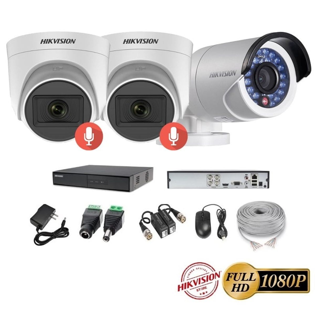 HIKVISION - kit 3 Cámaras Seguridad FULLHD Hikvision + AUDIO + Cable