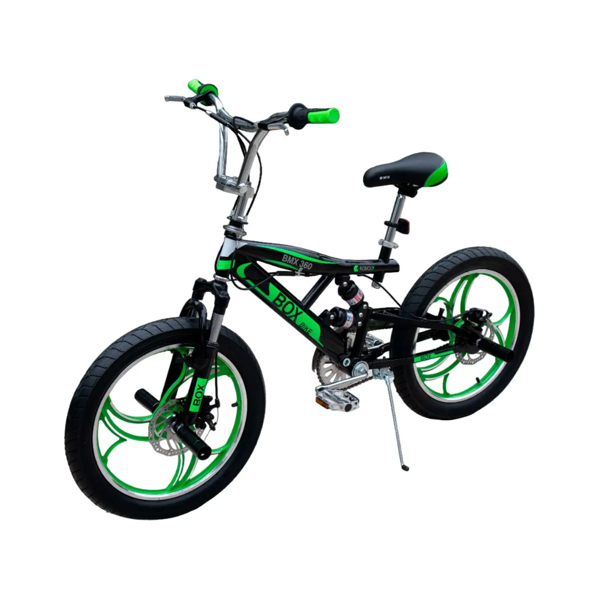 BOX BIKE - Bicicleta BMX con Suspensiones Aro 20 - Negro con Verde