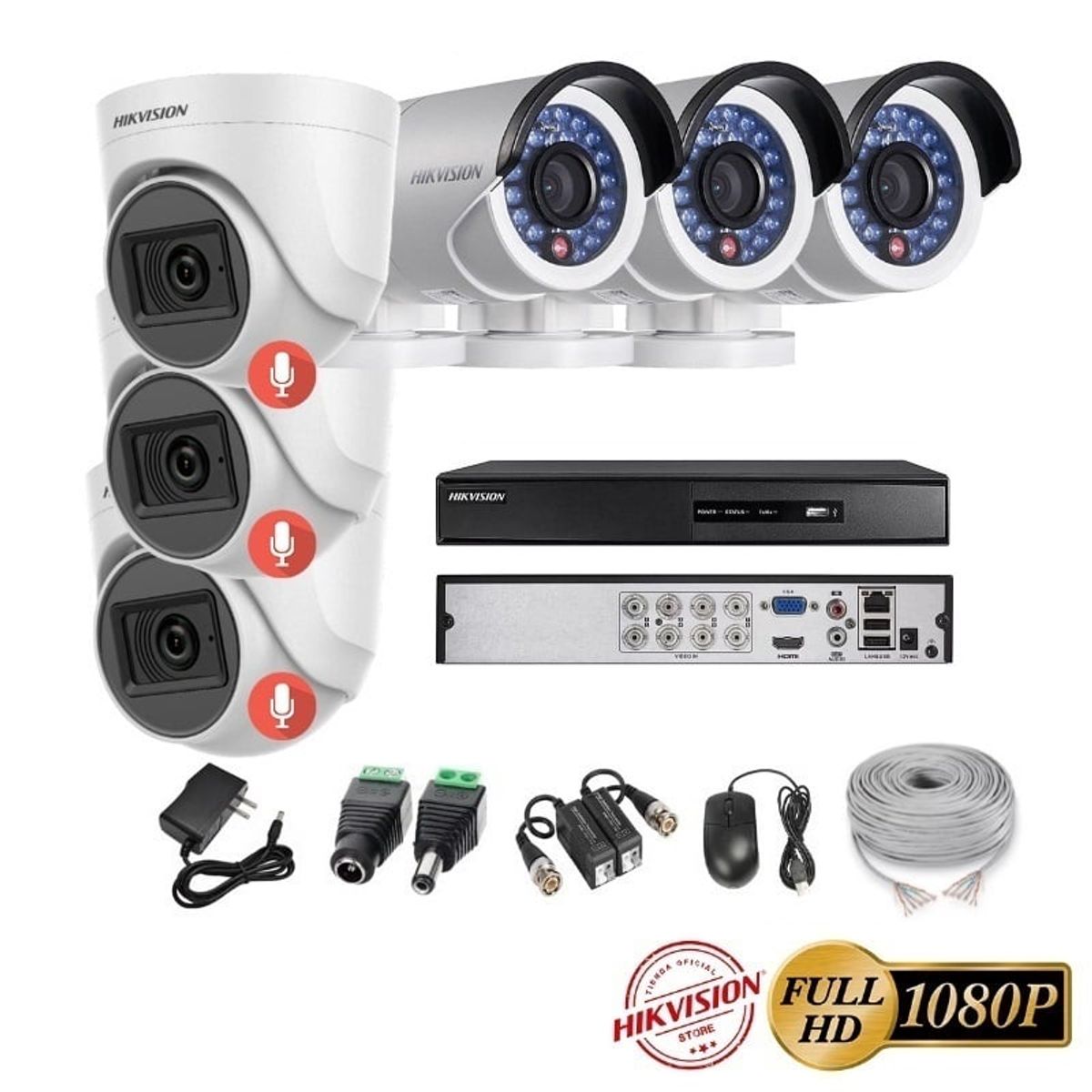 HIKVISION - kit 6 Cámaras Seguridad FULLHD Hikvision + AUDIO + Cable