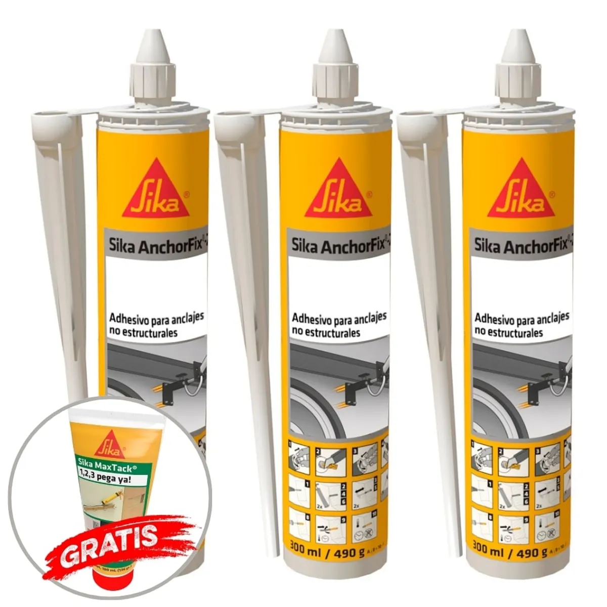 SIKA - Pack 3 Und Adhesivo Epóxico para Anclajes Sika Anchorfix 2 x 300ml