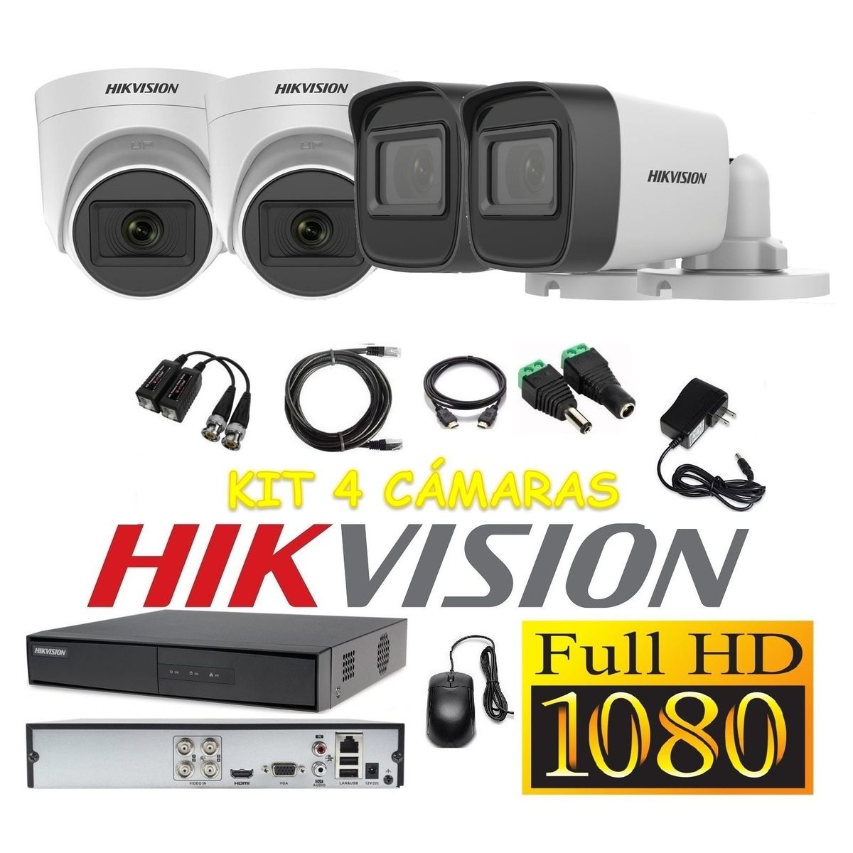 HIKVISION - Cámaras Seguridad Kit 4 HIKVISION FULLHD Audio Incorporado