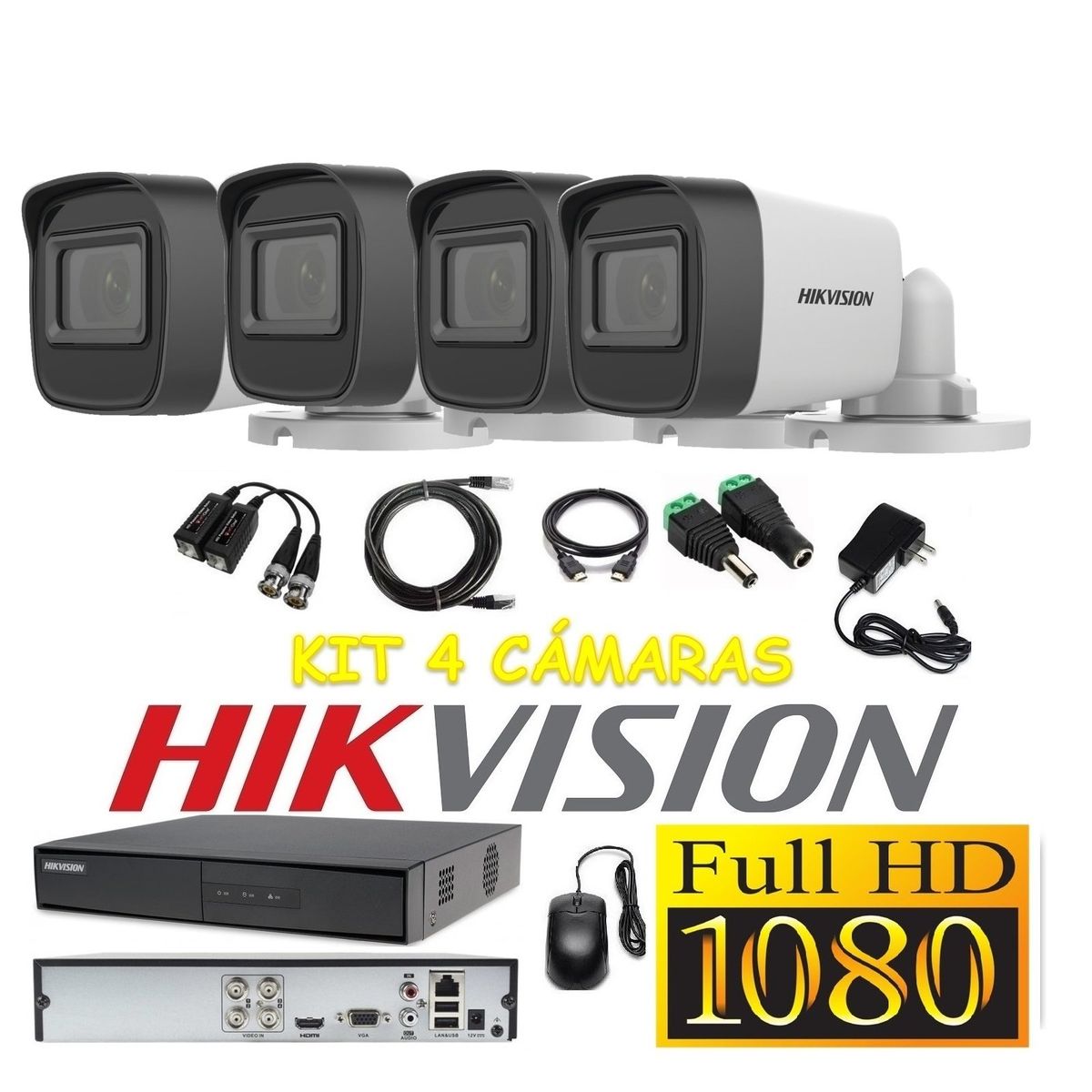 HIKVISION - Cámaras Seguridad Kit 4 HIKVISION TUBO FULLHD Audio Incorporado