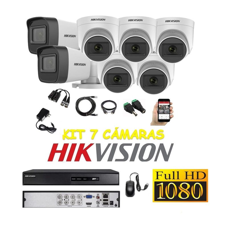 HIKVISION - Cámaras Seguridad Kit 7 HIKVISION FULLHD Audio Incorporado