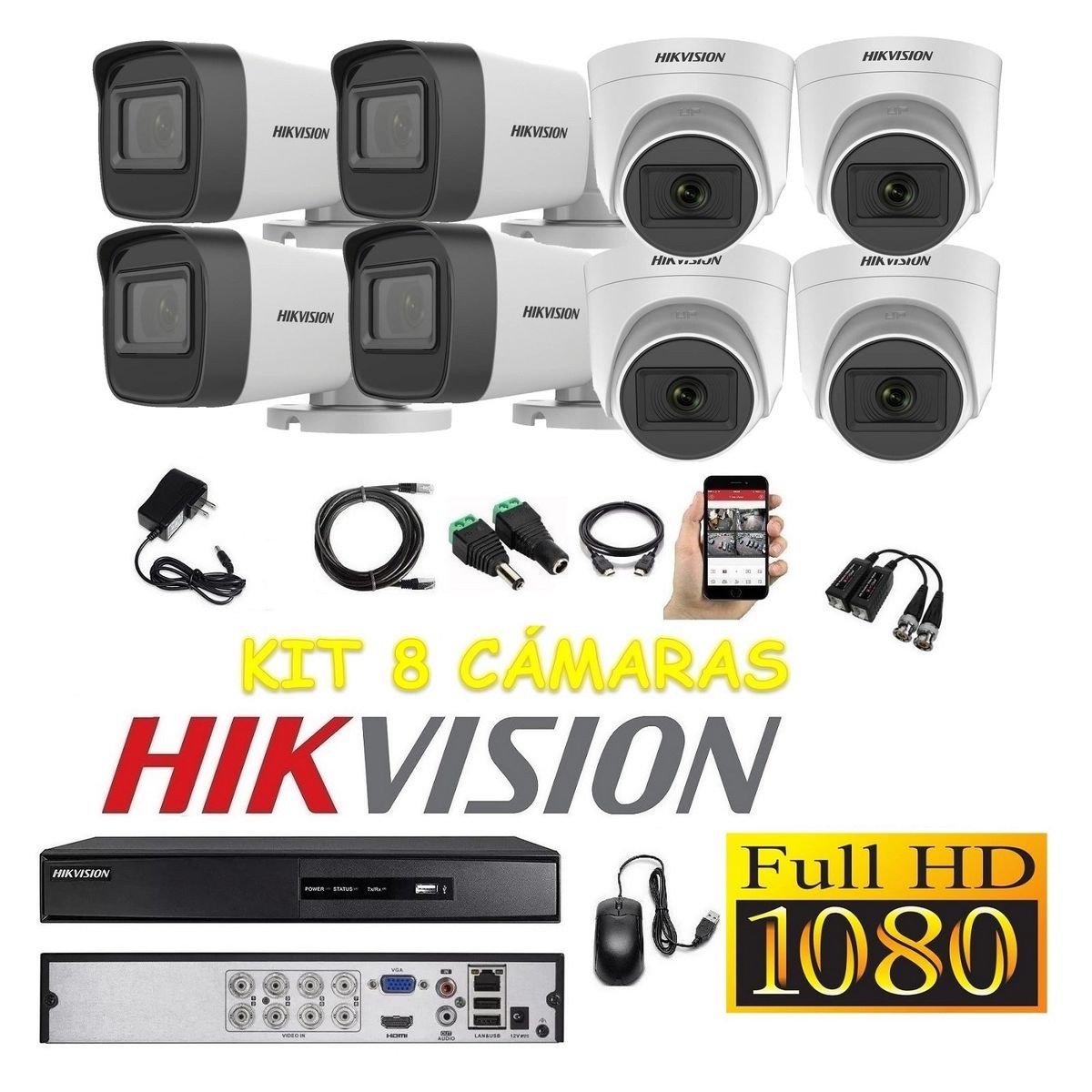 HIKVISION - Cámaras Seguridad Kit 8 HIKVISION FULLHD Audio Incorporado