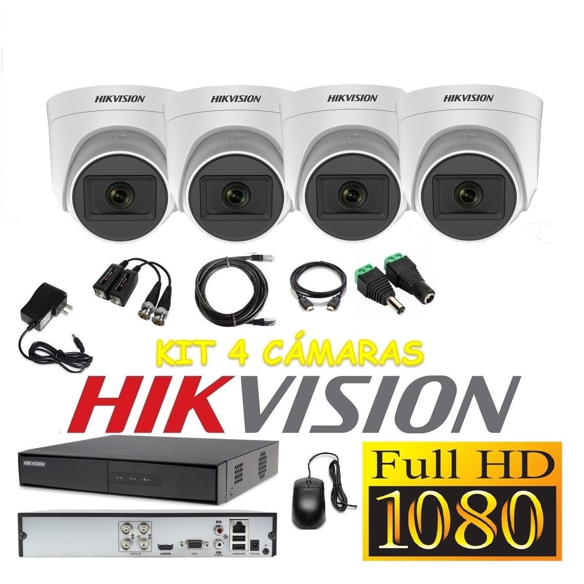 HIKVISION - Cámaras Seguridad Kit 4 HIKVISION DOMO FULLHD Audio Incorporado