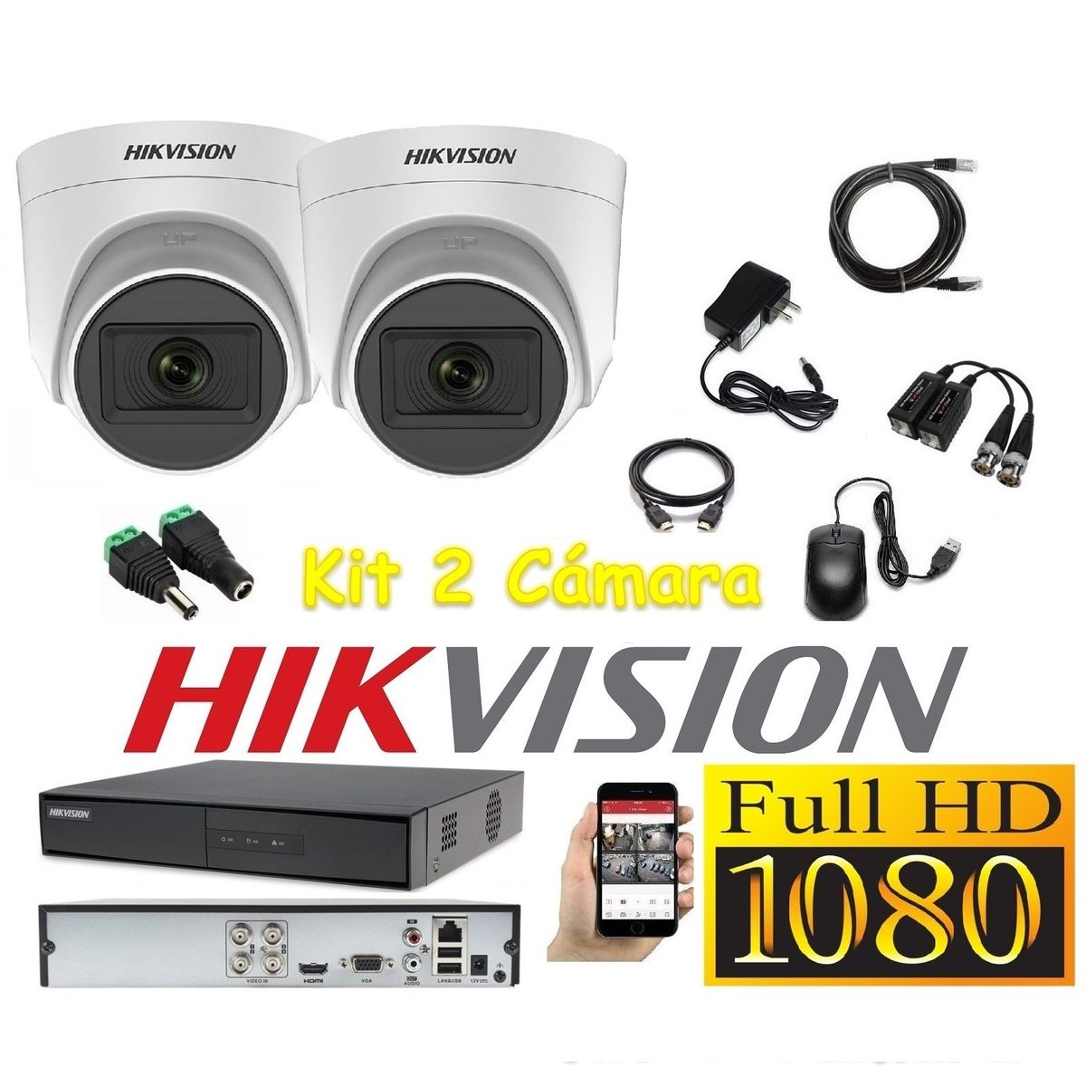 HIKVISION - Cámaras Seguridad Kit 2 HIKVISION DOMO FULLHD Audio Incorporado
