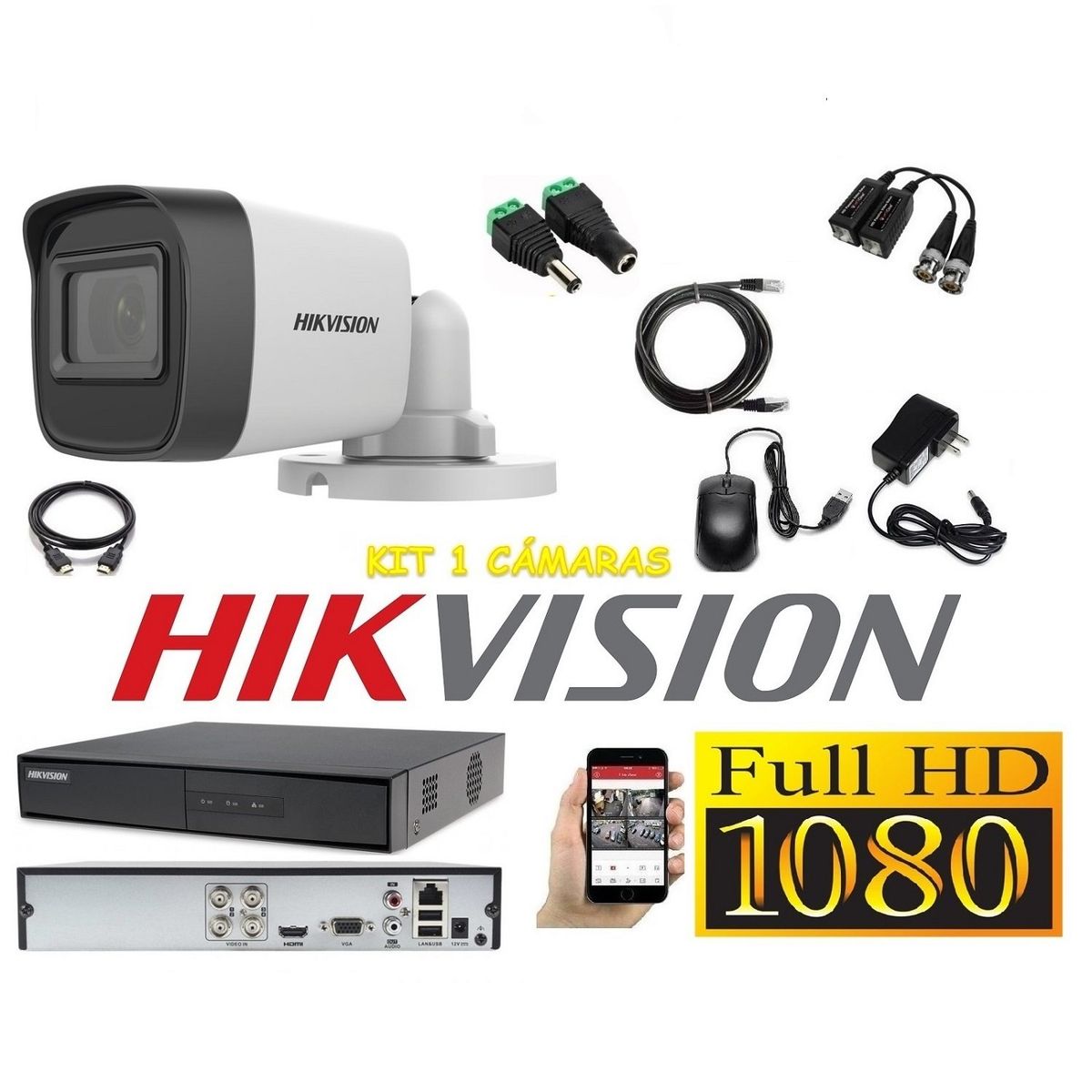 HIKVISION - Cámaras Seguridad Kit 1 HIKVISION TUBO FULLHD Audio Incorporado