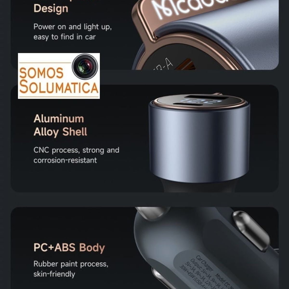 MCDODO - Cargador Para Auto tipo C USB - 75W PD Cigarrera - Mcdodo