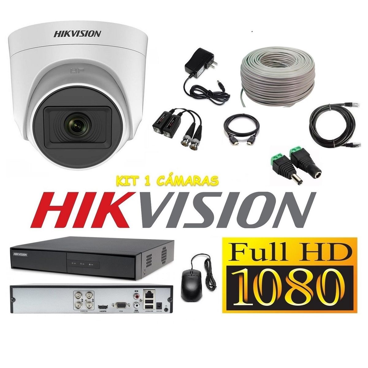 HIKVISION - Cámaras Seguridad Kit 1 HIKVISION DOMO FULLHD Audio Incorporado + Cable