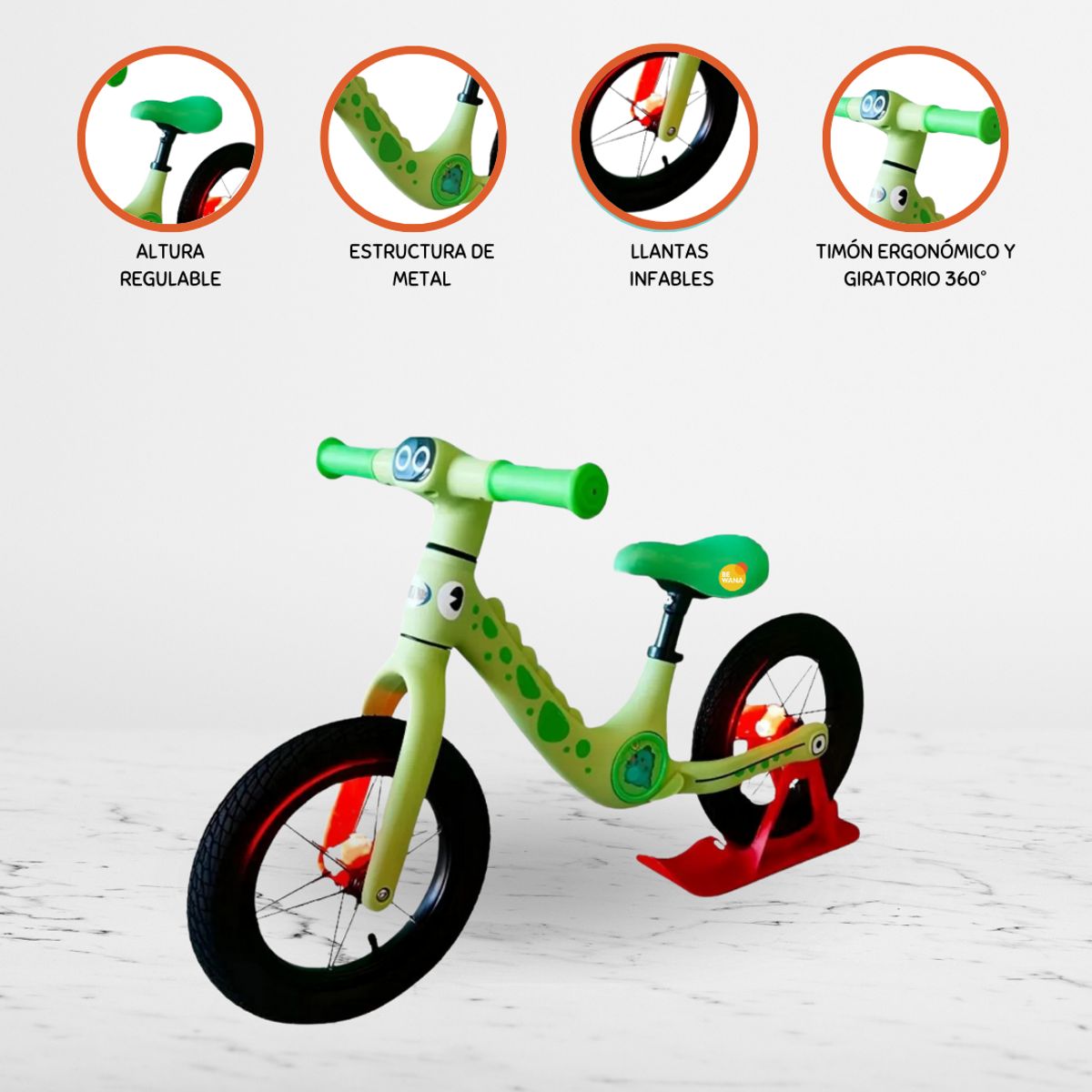 CUZKA - Bicicleta de Equilibrio »DINOSAURIO» Exclusive GREEN