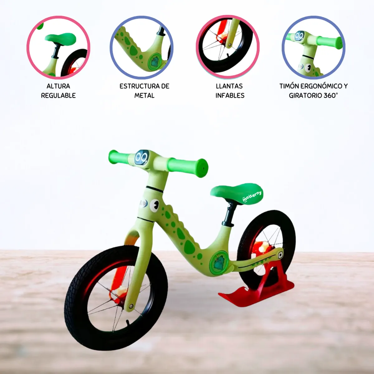 CUZKA - Bicicleta de Equilibrio »DINOSAURIO» Exclusive GREEN